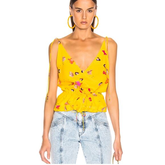 Altuzarra silk yellow floral print drawstring waist peplum sleeveless top size S - Picture 1 of 9